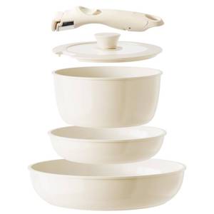 lot 14341 image: Redchef Ceramic Pots and Pans Set Non Stick, Nonstick Kitchen Cookware Sets, Non Toxic Pots and Pans Set Non Stick, PFAS PFOA & PTFE Free, Detachable Handle Pots and Pans 5 Piece, RV Cookware