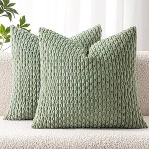 lot 14359 image: MIULEE Pack of 2 Decorative Throw Pillow Covers 20x20 Inch Soft Boho Striped Textured Corduroy Pillow Covers Spring Modern Farmhouse Home Decor for Couch Bed Sofa Living Room Sage Green