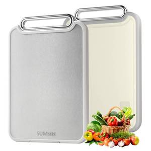 lot 14379 image: Sumzzz Stainless Steel Cutting Board for Kitchen, 2-in-1 Double-Sided Chopping Board, Food Grade Stainless SteelPP, Easy to Clean, Large Size, Non-Slip, 16���11��