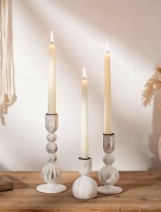 lot 14381 image: NUPTIO Taper Candle Holders Decor Set of 3 Wooden Candlestick Holders Mantel Decor - Boho Farmhouse Rustic White