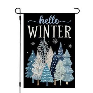 lot 14394 image: CROWNED BEAUTY Hello Winter Garden Flag Trees 12x18 Inch Double Sided Blue Decoration for Outside Yard CF1902-12