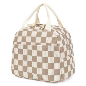 lot 14395 image: Dezcrab Corduroy Lunch Box for Women Girls, Cooler Lunch Bags Reusable Insulated Lunchbox for Picnic School Work Travel (Checkered Brown)