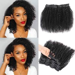 lot 14398 image: Kinky Curly Clip In Hair Extensions for Black Women Human Hair, Urbeauty 16 inch Curly Clip in Human Hair Extensions, 3C Afro Coily Hair Clip Ins for African American Black Women
