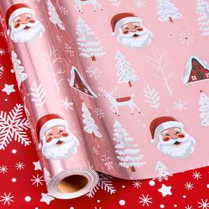 lot 14402 image: MAYPLUSS Pink Christmas Wrapping Paper, Girl Christmas Gift Wrap, Reversibe Santa Claus Snowy Forest Design wMetallic Foil Shine Holiday Wrapping Paper for Winter Celebrations (17 Inch X 33 Feet)