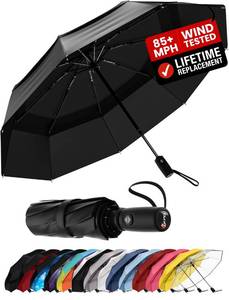 lot 14417 image: Windproof Travel Umbrella - Compact & Withstands Winds up to 85MPH, Strongest Premium Auto Folding Umbrella for Rain and Sun - Durable, Light & Portable for Women & Men, Fits Backpack & Cars