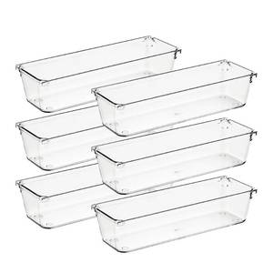 lot 14424 image: Ravinte 6 Pack Drawer Organizer - 3 X 9 Plastic Storage Bins, Acrylic Organizers with Non-Slip Pads Clear Desk Storage Tray for Makeup, Jewelries, Kitchen Utensils, Bathroom and Office