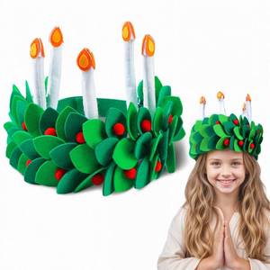 lot 14436 image: SWXNLPZ Christmas St.Lucia Crown Costume Accessories, Adjustable Felt Christmas Headdress with Candles Sweden Sankta Lucia Krone Queen Costume for Women Girls Festival Celebration
