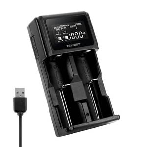 lot 14437 image: Tenergy TN471U 2-Bay Universal Battery Charger with LCD for Li-ionNiMHNiCD Rechargeable Batteries, Micro USB Input, Portable Charger for Batteries Sizes 18650, 16340, 26650, AA, AAA, and More