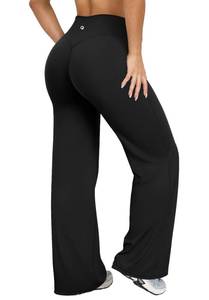 lot 14444 image: OQQ Yoga Pants Women High Waist Stretch Casual Soft Straight Leg Bottoms Black size small