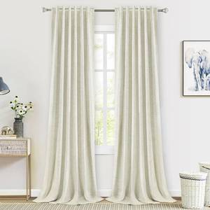 lot 14445 image: PANGSINNE Natural Linen Blackout Curtains 84 Inch Long - Thermal Insulated 100% Black Out Linen Drapes Room Darkening for Bedroom, Rod PocketBack TabClip Rings Ivory Cream