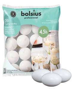 lot 14446 image: Bolsius White Floating Candles 20 Count - 1.75 Inch, 5 Hour Long Lasting Candle Set Romantic Decoration for Special Night, Pool, Party, Wedding, Cylinder Vases for Centerpiece