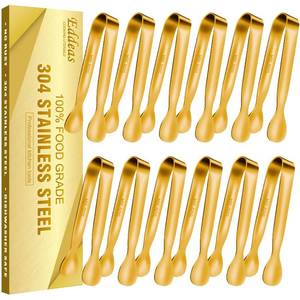 lot 14452 image: EDDEAS 12 PCS Small Serving Tongs, 4.3 Mini Gold Tongs, Gold Kitchen Tongs for Serving Food, Coffee Bar, Tea Party, Desserts Party and Ice Bucket