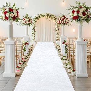 lot 14456 image: ROMANKAS White Wedding Aisle Runner 5FTx15FT Velvet Weddings Runner Aisle Carpet Runners with Carpet Tapes Vintage Bridal Floor Runner Runway Rug Outdoor Walkway Runners Party Beach Wedding Decor