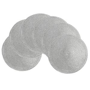 lot 14458 image: SHACOS Silver Glitter Round Placemats Set of 6 Sparkle Bling Place Mats Glitz Table Mats for Holiday Home Party Wedding Festive Table Decoration (6, Silver)