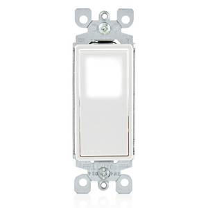 lot 14460 image: Leviton 15 Amp Decora LED Illuminated Light Wall Switch Single-Pole, L5611-2W, White