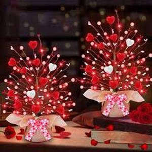 lot 3700 image: Lighted Valentines day trees for tabletops set of two