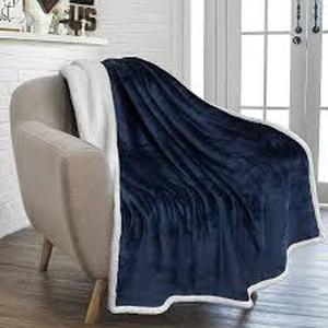 lot 7337 image: Navy Blue Sherpa Throw Blanket