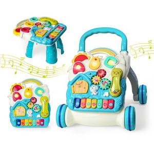 lot 3754 image: Sit to Stand Baby Walker, Activity Center with Music and Light, Activity Table for Toddlers, Push Toys for Babies Learning to Walk, Early Education Toys for Infant Boys Girls 6 Months Up (Blue)