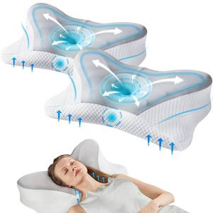 lot 3757 image: Smug Cervical Neck Pillow Set of 2, Cooling Memory Foam Contour Pillow with Arm Rest Slot and Ice Silk Pillowcase, Ergonomic Dual-Height Orthopedic Support for Side, Back, and Stomach Sleepers, Grey