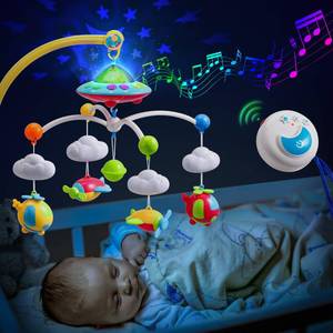 lot 3758 image: Baby Musical Crib Mobile with Hanging Rotating Toys, Remote Control, Lights Projector Function Music Box, Cartoon Rattles for Babies Boy Girl 0-24 Months, Newborn Sleep with 108 Melodies (Plane)