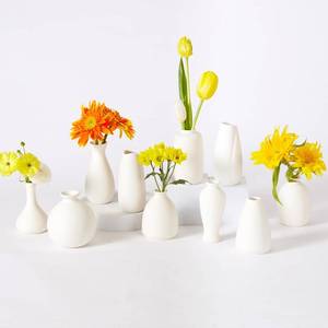 lot 3764 image: 10pc Ceramic Bud Vases Set - 2-3 Inch White Small Vases Collection for Flowers  Boho & Modern Ceramic Vase Set for Table D�cor, Wedding, Cute Vase Home Decor