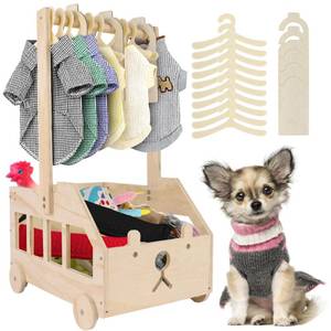lot 3766 image: Dmnnlp 22 x14x10 Wooden Pet Wardrobe Closet with 10 Hangers, 5 Split Labels & 1 Pen, Easy Assembly Crate for DogCat Closet, Dog Closet Organizer for Toys Clothes and Accessories