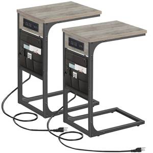 TUTOTAK C Shaped End Table with Charging Station, Side Table for Sofa, Couch Table with Storage Bag, Set of 2, TV Tray Table with 2 USB Ports and Outlets for Living Room, Bedroom, TB01BG0242