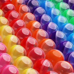 lot 4406 image: Entervending Empty Clear-Colored Round Capsules 2 inch 25 pcs Bulk 7 Colors Capsule for Toy Gumball Machines Plastic Containers Surprise for Kids Party