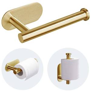 lot 4424 image: JOPOFI Toilet Paper Holder - Self Adhesive Toilet Paper Holder Wall Mount for Bathroom, SUS 304 Stainless Steel Command Strip Toilet Paper Roll Holder Stick On Wall, No Drilling - Brushed Gold
