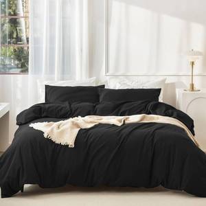 lot 4426 image: JIYUAN 100% Washed Cotton Duvet Cover Set 3 Pieces Queen, 1 Duvet Cover 90x90 Inches(Comforter Not Included) and 2 Pillowcases,Linen Feel Bedding Set Comfy and Breathable,Black
