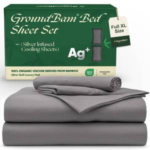 lot 4428 image: GroundBam Silver Infused Bed Sheets Set, Temperature-Regulating Fabric with Self-Cleaning Technology for 3X Freshness Sleep, Genuine 100% Organic Viscose Derived from Bamboo (Gray, Full XL)