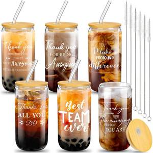 lot 5589 image: Purpeak 6 Set Employee Appreciation Gifts Team Thank You Gifts for Staff Coworker Team 16 oz Can Shaped Beer Glass Cups with Lids Straws Brushes for Christmas Teacher(Novel Style)