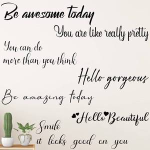 lot 6129 image: 7 Pieces Inspirational Quote Mirror Decals Vinyl Wall Art Be Amazing Today Be Awesome Today Hello Gorgeous Hello Beautiful Decals Motivational Quote Wall Stickers for Bedroom Living Room Decoration