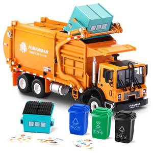 lot 6131 image: FUBARBAR Metal Garbage Truck Toy Model �� 143 Diecast Recycling Waste Transport Truck with Trash Bin, Pull Back Model Car Toy for Kids Boys (Orange)