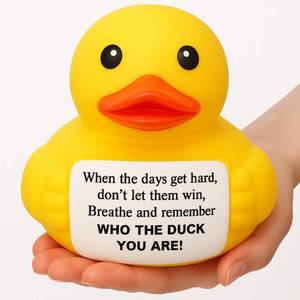 lot 6132 image: Civaner 7 Inch Emotional Giant Rubber Duck Big Jumbo Positive Yellow Duck Inspirational Gift Large Duckling Toy with Squeaky Sound for Men Coworker Colleges Graduation(Remember Who You are)