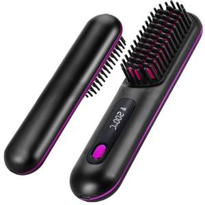 lot 6136 image: Numoya Go Brush Pro - Cordless Hair Straightener Brush Portable Comb for Travel, USB Charging, Fast Heating, with LCD Display (Black)