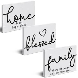 lot 6138 image: Jetec 3 Pcs Family Home Blessed Rustic Wood Sign Mini Wood Decorative Farmhouse Woodworks Table Shelves Decorations Sign for Bedroom Kitchen Living Room Table Decor(White,5 x 7 x 0.59 in)
