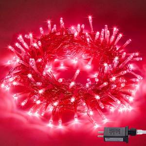 lot 6410 image: JMEXSUSS 33ft 100 LED Red Valentine Lights, Connectable 8 Modes Valentine Room Light Indoor Plug-in, Clear Wire Red Christmas String Light Outdoor Waterproof for Xmas Bedroom, Party
