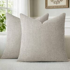 lot 6418 image: a moment Grey-Beige Chenille Throw Pillow Covers 22x22 Inch Pack of 2 Modern Decorative Throw Pillow Cases Farmhouse Cross Throw Pillowcases Home Decor for Sofa Bedroom Living Room