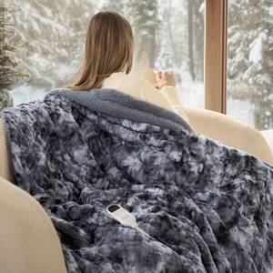 lot 6422 image: Bedsure Faux Fur Heated Blanket Throw Blanket, Fast Heating Electric Blanket with 6 Heating Levels & 4 Time Settings, Cozy Gifts for Women Men (50x60 inches, Grey)