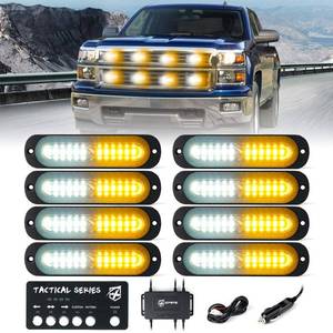 lot 6426 image: Xprite LED Surface Mount Strobe Lights Kit, White Amber Grill Grille Emergency Warning Flashing Marker Light Warning Light Assemblies for Trucks Vehicles ATV RV Cars Van - 8PCS