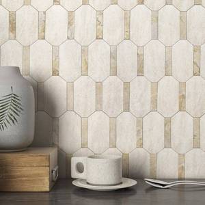 lot 6432 image: M MOFIT Octagon Marble Mosaic Backsplash Tile for Kitchen Peel and Stick,Shower Tile Waterproof Bathroom Adhesive Tiles Stickers for Wall Matte Stone 3D(Beige,10sheets)