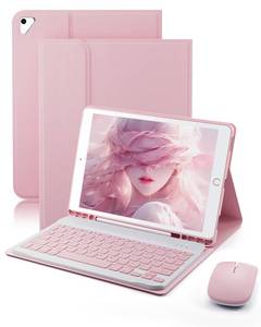 lot 6436 image: TUNKARMOR Keyboard Case for iPad 9.7 inch 6th5th Generation, 20182017 Model, iPad Air 2 (2014) - Mouse and Detachable Keyboard for iPad Pro 9.7, Slim Case with Pen Holder - Pink