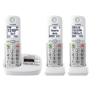 lot 6439 image: Panasonic Cordless Phone, Easy to Use with Large Display and Big Buttons, Flashing Favorites Key, Built in Flashlight, Call Block, Volume Boost, Talking Caller ID, 2 Cordless Handsets - KX-TGU433W