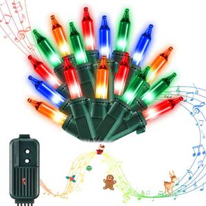 lot 6447 image: Meonum 100 Bulbs Musical Christmas Lights with Music, Singing Christmas Tree Lights with 25 Classical Holiday Songs, 7 Function Modes, Adjustable Volume and Mute, Back You to 80s 90s (Multi Color)