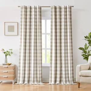 lot 6449 image: Bapawfish Beige White Buffalo Plaid Blackout Curtains 84 Inches Long for Bedroom Living Room,Thermal Insulated Noise Reducing Drapes,Vintage Farmhouse Window Treatment,Rod Pocket Back Tabs,40Wx84Lx2