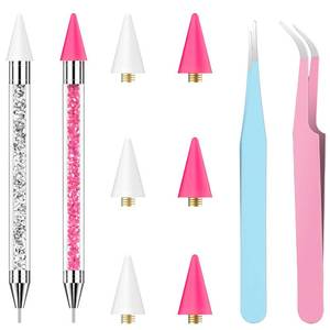 lot 6452 image: OIFEN Rhinestone Picker Tool,2 Wax Pencil for Rhinestones, Dual-Ended Rhinestone Applicator Wax Pen Gem Picker Tool with 6 Extra Wax Tips and 2 Tweezers (PinkWhite)