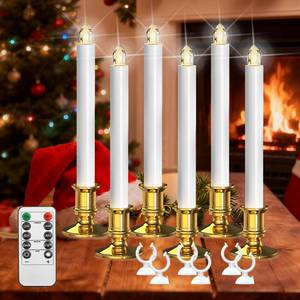 lot 6466 image: Christmas Window Candles, 6pcs Christmas Flameless Taper Candles Battery Operated with Remote & Timer, Candlestick, Suction Cups for ChristmaHomeWedding VNRFEIU