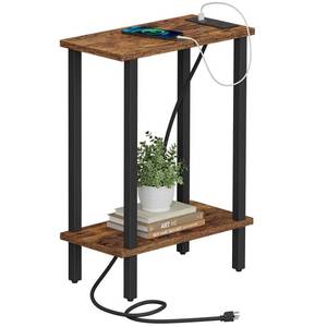 lot 6474 image: TUTOTAK Small End Table with Charging Station, Narrow Side Table with USB Ports and Outlets, Skinny Sofa Table, Slim Nightstand, Living Room, Bed Room, Brown TB01BB060