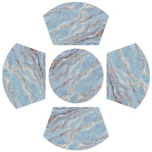 lot 6487 image: Wedge Placemats Set of 4 Blue Texture Marble Heat Resistant 4 Wedge Place Mat and 1 Round Mat Wipeable Washable Plastic PVC Dinner Table Mats for Indoor Kitchen Party Dining Table